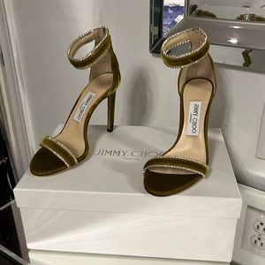 Jimmy Choo Olive Green Velvet High Heels